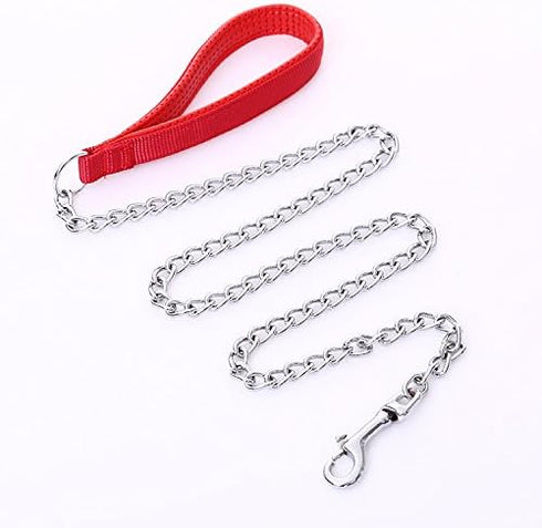 Pet Dog Steel Chain Leash Training Leads with Padded Loop Handle - Heavy Duty Walking Basic Leash for Small Medium Breeds Dogs (Large, Red)...