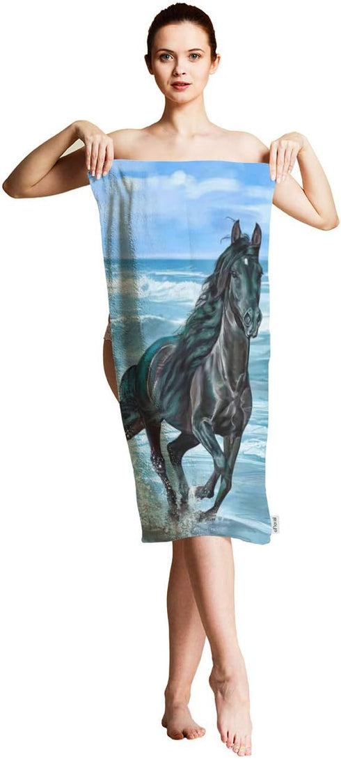 oFloral Horse Hand Towels,Beautiful Black Horses Running On The Beach Soft Comfortable Super-Absorbent Towel for Bath/Kitchen/Yoga/Golf/Hair Towel...