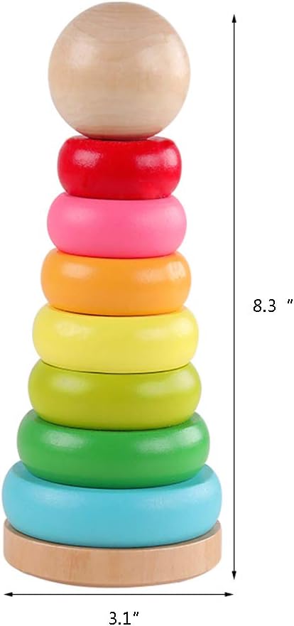 Stacking Rings Toy Wooden Rainbow Stacker Toddler Learning Toys for 18 Months 2 Year Old Baby Boys Girls Non-toxic...