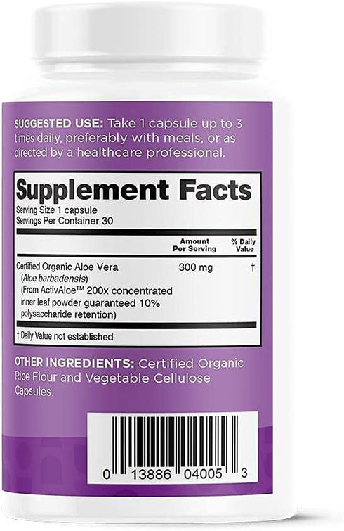 nbpure Organic Aloe Vera, Restore Gut Balance, Immunity Support and Digestive Wellness 30, Vegan Capsules...