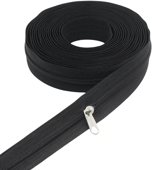 YaHoGa #3 Black Nylon Coil Zippers by The Yard Bulk 10 Yards with 25pcs Sliders for Sewing Tailor DIY Crafts Bags (#3 Black)...
