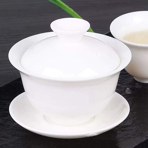 Gaiwan White Glaze Porcelain Teacup kung Fu Tea Service Set for Home Office Decoration (100ml)...
