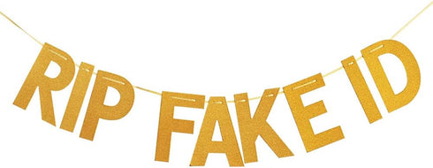 Pre-Strung Funny 21st Birthday Decorations for Him Her Gold Glitter Pre-Strung 21st Birthday Banner for Him Rip Fake ID Backdrop 21 Birthday Party...