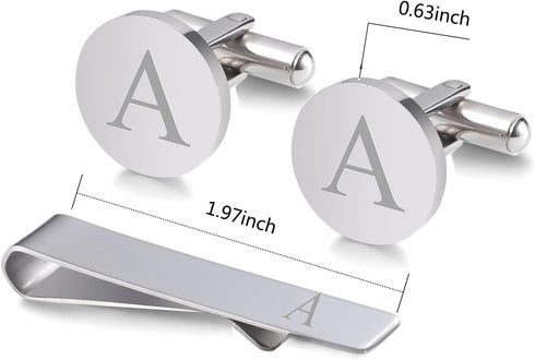 Initial Cufflinks and Tie Clip Set for Men,Stainless steel Letter Cuff Links and Tie Bar Set gift for Father Husband Son Boyfriend...