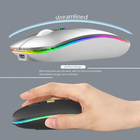 Wireless Bluetooth Mouse,LED Rechargeable Silent Slim Laptop Mouse,Portable(BT5.2+USB Receiver) Dual Mode Computer Mouse for Laptop,Desktop Comput...