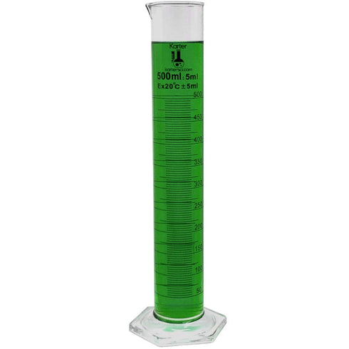 500ml Graduated Cylinder, Borosilicate 3.3 Glass, Single Metric Scale, Class B, Karter Scientific 213I14 (Single)...
