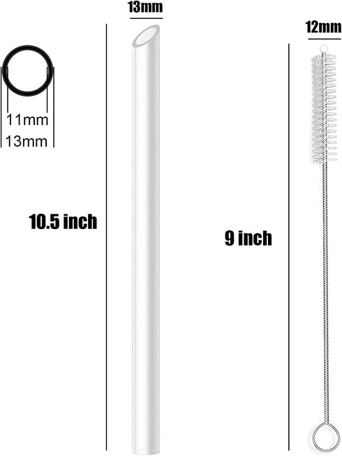 ALINK Reusable Clear Boba Straws, 13 mm x 10.5 in, Jumbo Hard Plastic Smoothie Straws for Bubble Tea, Popping Pearls, Pack of 8 with 2 Cleaning Br...