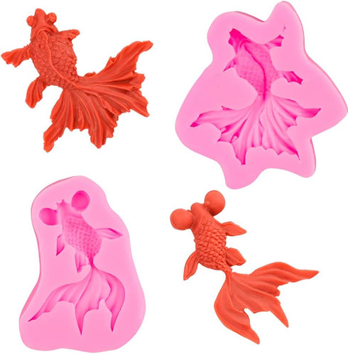 Goldfish Fondant Molds,Set of 2 3D Realistic Shaped Japanese Koi Fish Carp Silicone Molds,for Chocolate Candy Sugar Paste Fondant Craft Cake Cupca...