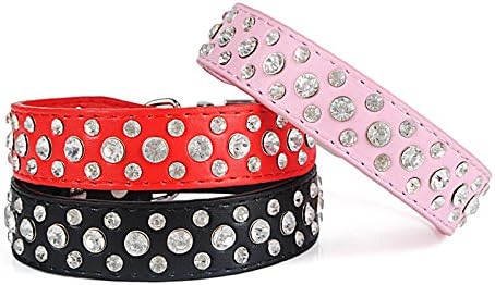 Rhinestone Dog Collar, Bling Rhinestone PU Leather Crystal Diamond Pet Dog Cat Puppy Collar S M L XL (M, Hot Pink)...