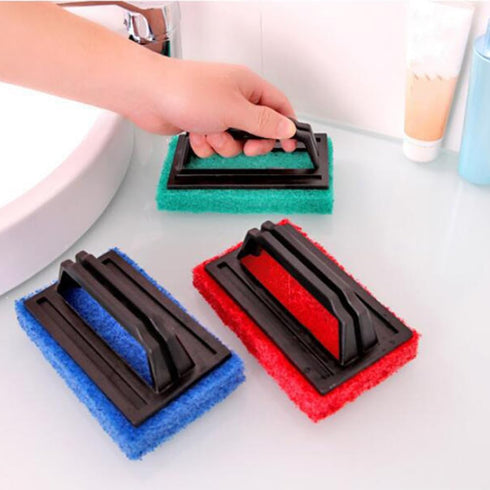 3 Pcs Hand-Held Pool Scrub Brush, Bathroom Scouring Pad, Non-Scratch Bathtub Scrubber with Handle, Cleaning Sponge for Shower Tile, Bathtube Sink ...
