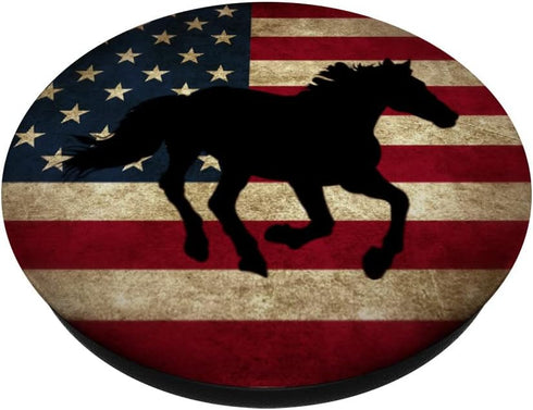 Patriotic Distressed American Flag Black Horse PopSockets Adhesive PopGrip...