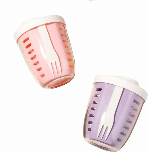 Fruit Salad Storage Cup With Lids and Fork, 20 Oz Plastic Airtight Fruit Storage Containers for fridge with BPA-Free, Leak-Proof, Reusable for Off...