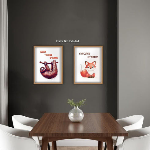 Posterizer 2 pcs-cute fox and sloth Inspiring Sayings-Kids Room Art-Gift For Animal Lovers-Decor for nursery toddlers kids room- unframed wall art...