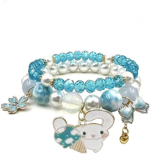 Kawaii Bracelets Crystal Beads Bracelet Set Cute Cartoon Elastic Beaded Pearl Bracelets Jewelry for Women Bff Friendship Gift...