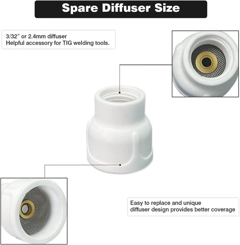 #12 Ceramic Cup White TIG Welding Cup fit Torch WP 9/20/25 Series with 3/32” Diffuser 3pk (HCZ-WST-40062+40063-6)...