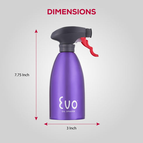 Evo 18/8 Stainless Steel Oil Sprayer, Non-Aerosol for Olive Oil, Cooking Oils, and Vinegars, Purple, 16-Ounce Capacity...