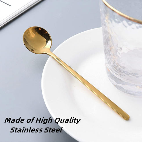 6 Pieces Stainless Steel Gold Espresso Spoons, YIFARUBE 6.7 Inch Long Handle Stirring Spoons, Mini Teaspoons Set for Coffee Sugar Ice Cream Desser...