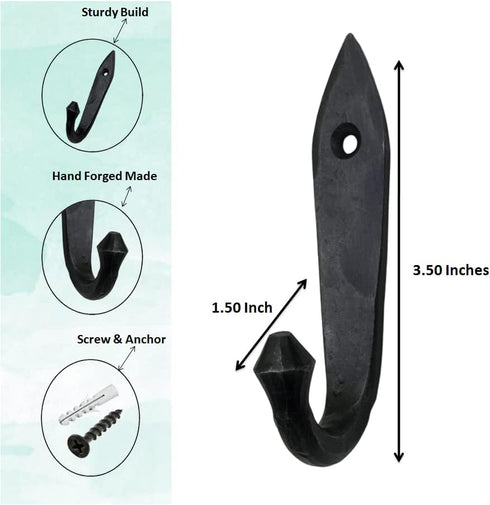 Hand Forged Metal Wall Hook Set of 2 Pcs Wrought Iron Handmade Hook for Plant & Mug Farmhouse Coat Hook Rack Heavy Duty Kitchen Utensils Hook Rack...