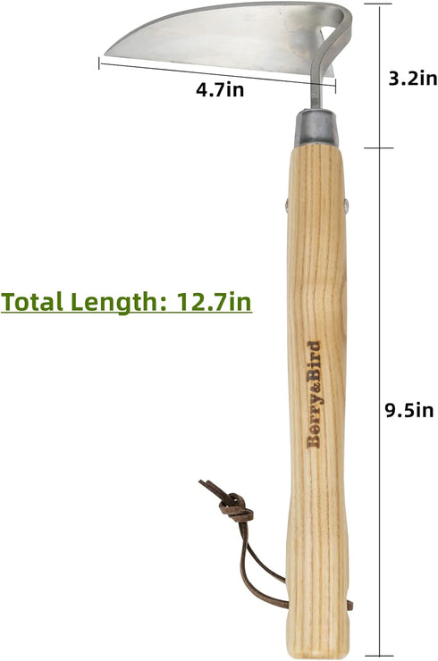 Berry&Bird Japanese Weeder-Scraper-Hoe, 12.67-Inch Gardening Sickle Hoe, Stainless Steel Bent Angle Weeding Sickle, Weeder Hoe with Ergonomic Ash ...