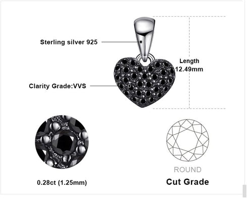 JewelryPalace Love Heart Cut Genuine Black Spinel Pendant Necklace for Women, 14k White Gold Plated 925 Sterling Silver Necklace for Her, Natural ...