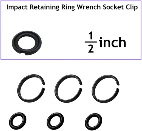 (6+6 Sets) 1/2” and 3/8" Impact Retaining Ring Clip Friction Ring with O-Ring for Milwaukee Electric/Pneumatic Type Impact Wrench, Retainer Ring A...