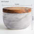 white Marble Base Wood Cover Salt Box with spoon Large Solid Natural Acacia lid white Marble base Elegant Design Decorative Boxes Big Capacity Sal...