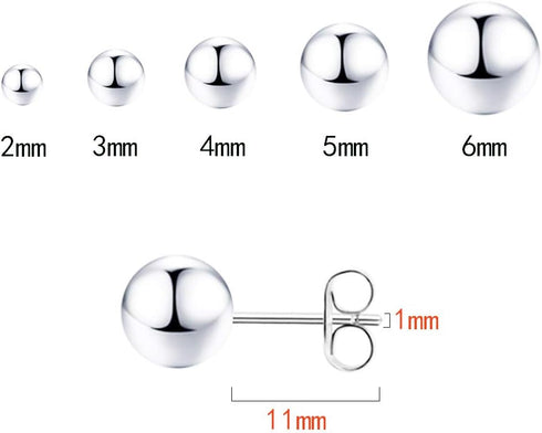 925 Sterling Silver Stud Earrings for Women, Sterling Silver Earrings Tiny Stud Earrings for Multiple Piercings 5 Pairs Different Sizes Stud Earri...