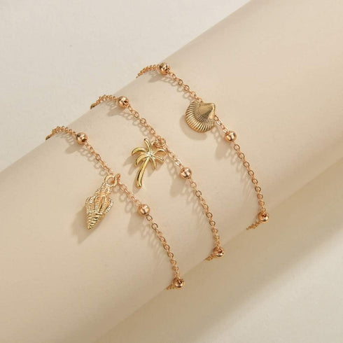 Boho Shell Anklet Bracelet Chain Gold Coconut Tree Ankle Conch Anklets Adjustable Handmade Beaded Chain Foot Jewelry Accessories for Women and Gir...