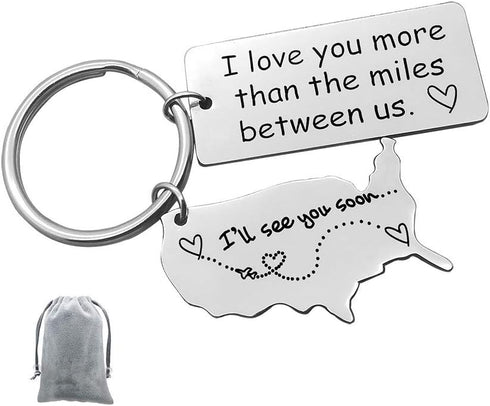Xiahuyu Long Distance Relationship Gift Keychain I Love You More Than The Miles Between Us Keychain Going Away Gift Girlfriend Boyfriend Gifts Per...