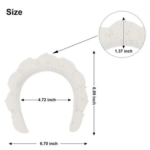 Wecoe 2pcs Pearl Skincare Headbands For Washing Face White Khaki Fluffy Spa Headbands Makeup Headband Face Wash Puffy Sponge Bubble Headband Hair ...