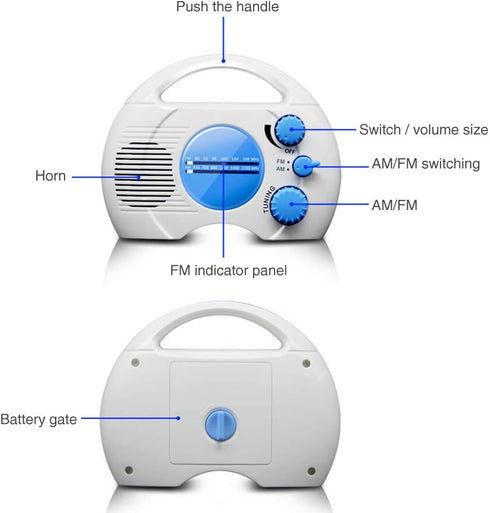 Shower Radio, Portable AM/FM Shower Radio, Waterproof Hanging Shower Radio Built-in Speaker Adjustable Volume Battery Operated Shower Radios for B...