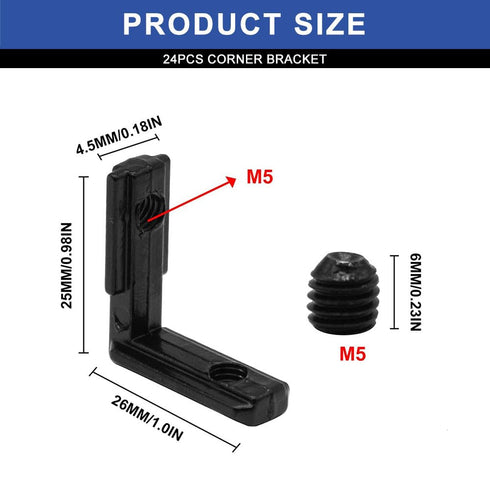 24pcs 2020 Extrusion Connector Bracket Joint Extruded Aluminum Hardware T-Slot Accessories V-Slot with Screws for 8020 Aluminum Profile 3D Printer...