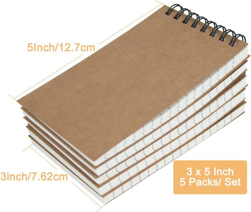 5 Pack Small Spiral Notebooks,3x5 Mini Pocket Notepad,Kraft Brown Memo Pad,75 Sheets/150 Pages little Note Pads for Home Work School Office Lined ...