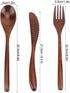 3Pcs Wooden Spoon Fork Knife Cutlery Set, Japanese Reusable Wooden Bamboo Cutlery Set...