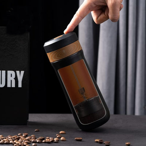The Original Portable French Press Stainless Steel Coffee Maker Premium Vacuum Insulated Travel Mug Hot & Cold Brew French Presses (Black upgraded...