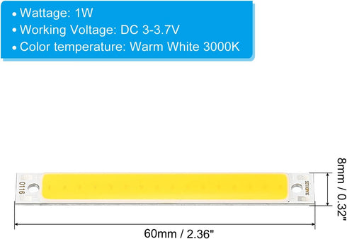 PATIKIL 1W DC 3-3.7V LED Chip Bulb,Aluminum COB Lamps Bulb Warm White Light 3000K 100LM 300mA 60x8mm for Home Reading, Landscape Light - 3 Pack...