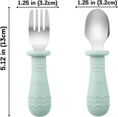 PandaEar Baby Feeding Set| 2 Pack Silicone Divided Suction Plate, 2 Set Toddler Spoons & Forks| Baby Led Weaning Supplies Self Feeding Eating Uten...
