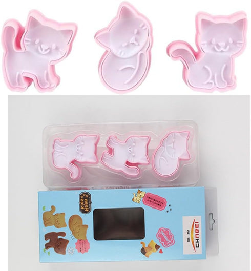 Cookie Cutters Cat Shape, 3PCS Cat Cookie Mold, Animal Cookie Stamps for Baking(Pink)...
