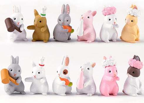 MAOMIA 12 Pcs Rabbit Figures for Kids, Bunnies Toy Set Cake Toppers, Miniature Rabbit Fairy Garden Figurines Collection Playset for Christmas Birt...