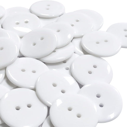 50 Pcs Resin Buttons 2 Hole Buttons for Sewing Round Shirt Button Craft 1inch (White)...