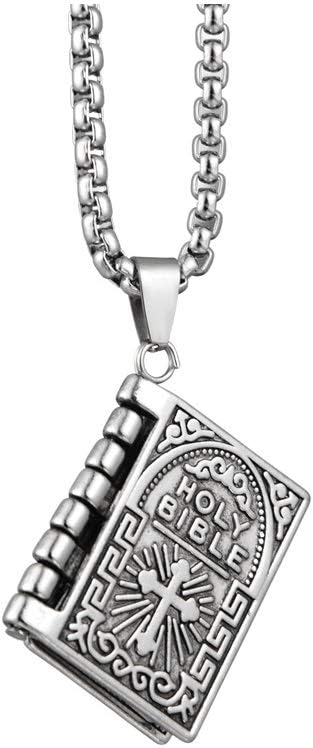 Holy Bible Book Pendant Necklace Openable Prayer Bible Verse Religious Christian Necklace for Men and Women...