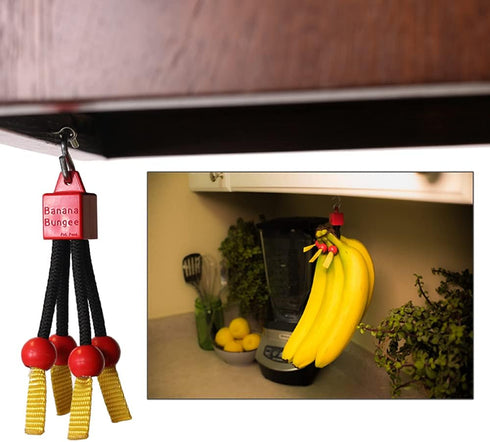 Banana Bungee Red Banana Hook Holder, Made in USA; Multiple Bunches or Single Banana Hanger...
