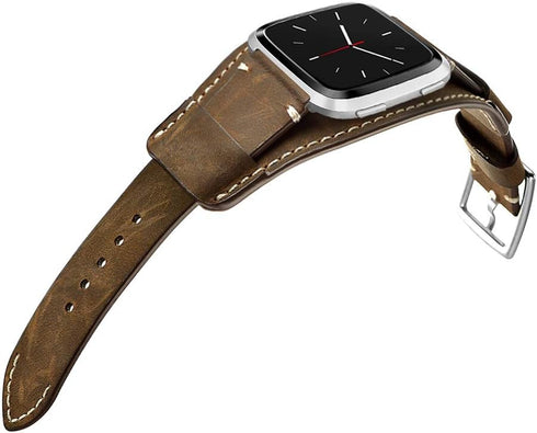 Compatible with Fitbit Versa 2 Bands, Genuine Leather Cuff Bracelet Replacement Strap with Stainless Steel Buckle Compatible Fitbit Versa/Versa 2/...