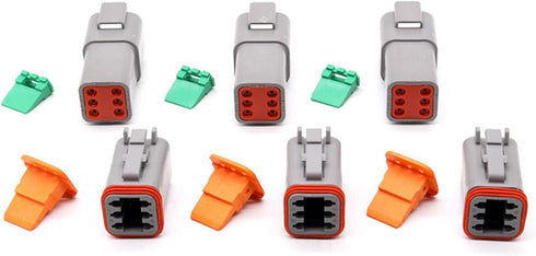 DT06-6S/DT04-6P 6 Pin Way Waterproof Electrical Wire Connector with Gray DT Series Connector Solid Contacts Wire-to-Wire 14-20 AWG with Sealing Pl...