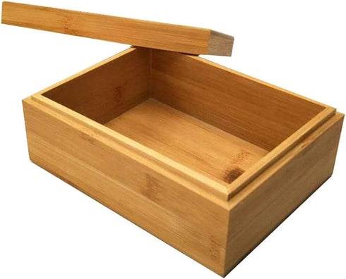 Zhou Bamboo Natural Storage Box with Cover - Unpainted Wooden Gift Box (6.3x4.72x2.76 inch)...