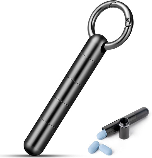 TISUR Keychain Pill Holder,Titanium Pill Case Portable Waterproof Pill Organizer Black Vitamin Container, EDC Pill Box Pill Bottle for Pocket Purs...