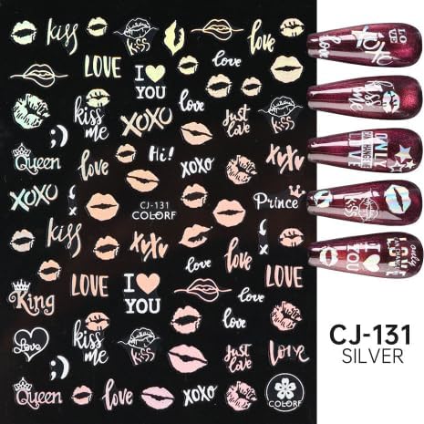 9 Sheet Valentine's Day Heart Nail Art Stickers Decals, 3D Laser Heart Rose Cat Letter Nail Stickers for Nail Art, Romantic Cute Nails Adhesive Ma...