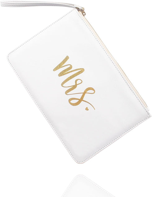 MGupzao Mrs Clutch Purse Bridal Shower Engagement & Honeymoon Gift Bride Bag Crossbody with Removable Chain White and Gold...