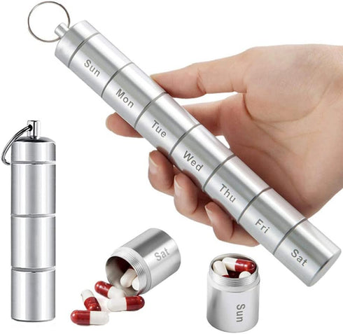 Portable Pill Case Keychain Waterproof 7 Days Pill Holder Travel Pill Container Portable Medicine Keychain Daily Airtight Pill Organizer for Outdo...
