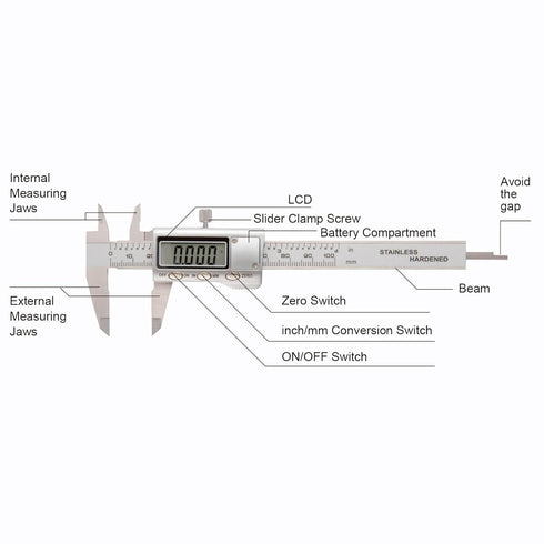 All-Metal Digital Caliper 0-4"Measuring Tool, Micrometer Caliper with Auto-Off Feature, Interchangeable Between inches and millimeters for DIY/Hou...